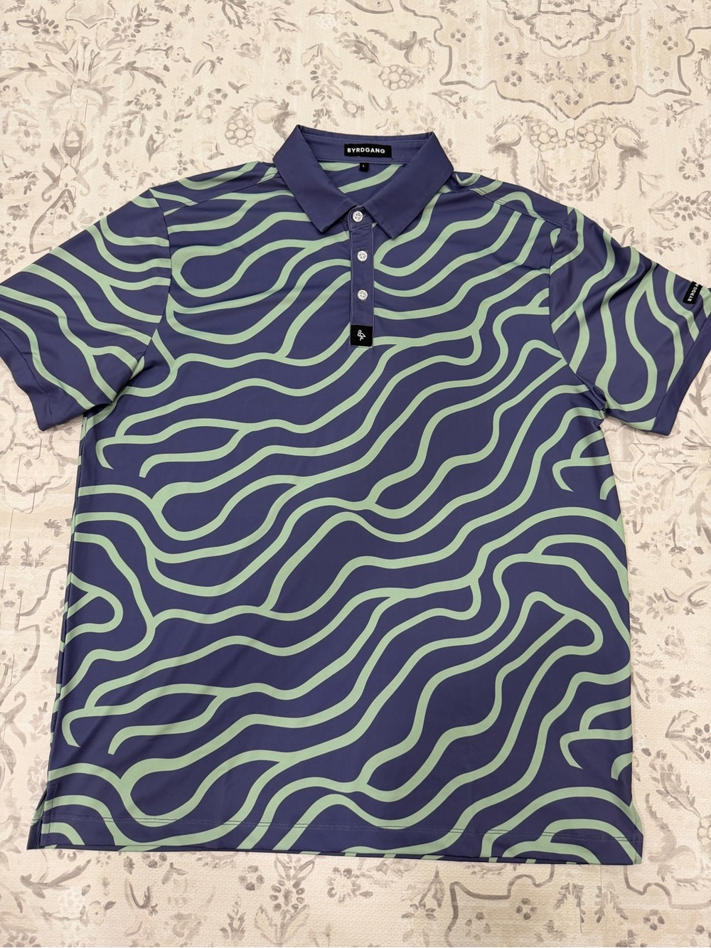 Byrd Gang Men's Navy Polo with Mint Wave Print